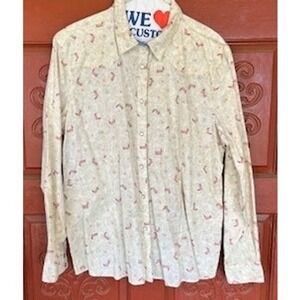 VTG Wrangler Blues Western Shirt Cowboy Boots Stars Snap Long Sleeve Rodeo Sz XL